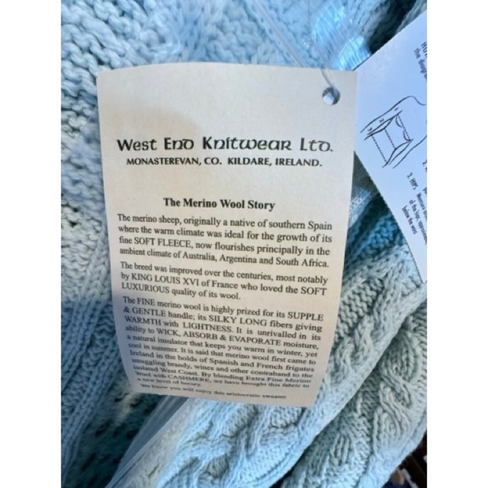 Aran Crafts Ireland Merino Wool Hooded Zip Cardigan Mint Green Sage Large NEW - Picture 9 of 9